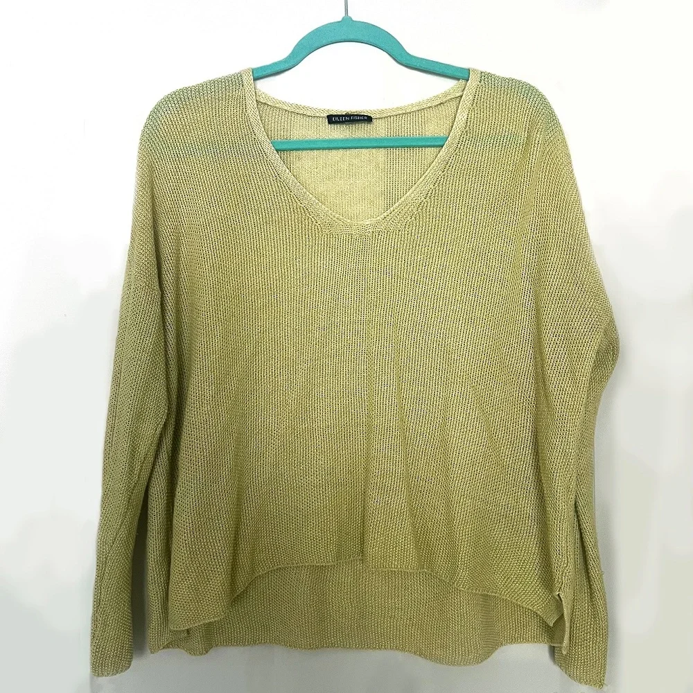 Eileen Fisher Organic Linen Sweater Knit - Frosted Lime - Picture 1 of 5